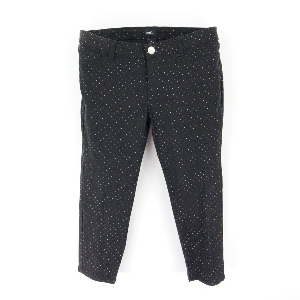 Rue 21 Capri Pants Junior Womens 9 Black White Dots Stretch Cotton Blend Pockets